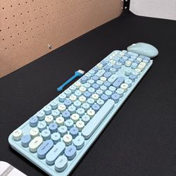 NEW Blue Colorful Wireless Keyboard & Mouse 