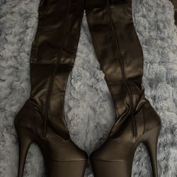 6” Black Leather Stiletto Boots
