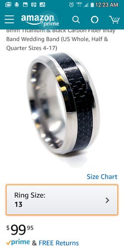 Retail $99~100% Titanium and Carbon Fiber Inlay Mens Wedding band size 10/10.5 - "Brand New Titanium Mens wedding band"