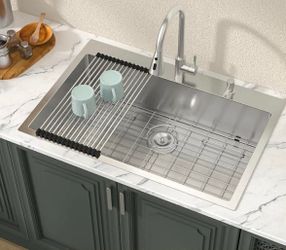 (w-5-4) Lordear 30x22 Drop In Kitchen Sink Stainless Steel 30 Inch Topmount Sinks T304 16 Gauge Single Bowl Above Counter 9 Inch Basin