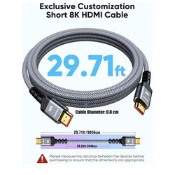 Highwings 8K HDMI Cable Long 2.1 30FT/9M, 48Gbps High Speed HDMI 4K120 144Hz Dynamic HDR 10 eARC HDCP 2.2&2.3 Compatible for PS5, Blu-ray Player and M
