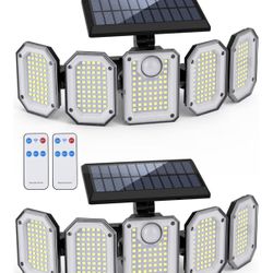 Solar Outdoor Lights 300LED 2700LM 5 Heads Solar Powered Motion Sensor LED Security Light w/ Remote Control IP65 Waterproof Floodlight 360°Beam Anglel