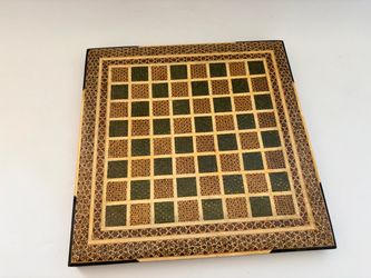 Vintage Persian Khatam Kari Wooden Chess Board Hand Inlaid Mosaic Game Decor 14"