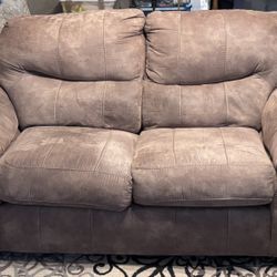 Tan Taupe Overstuffed Microfiber Loveseat and Matching Chair