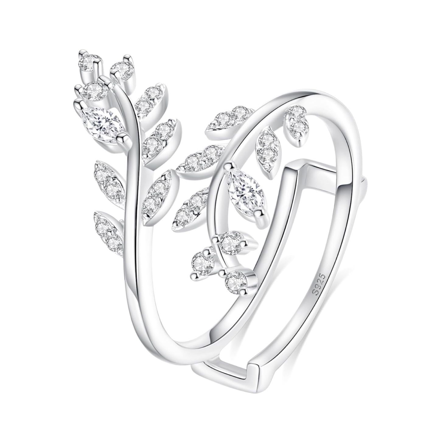 Open Leaf Moissanite Ring 925 Sterling Silver D Color VVS1 Adjustable 5-8
