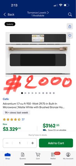 Cafe Advantium 1.7-cu ft 950 -Watt 29.75-in Built-In Microwave (Matte White with Brushed Bronze Ha..
