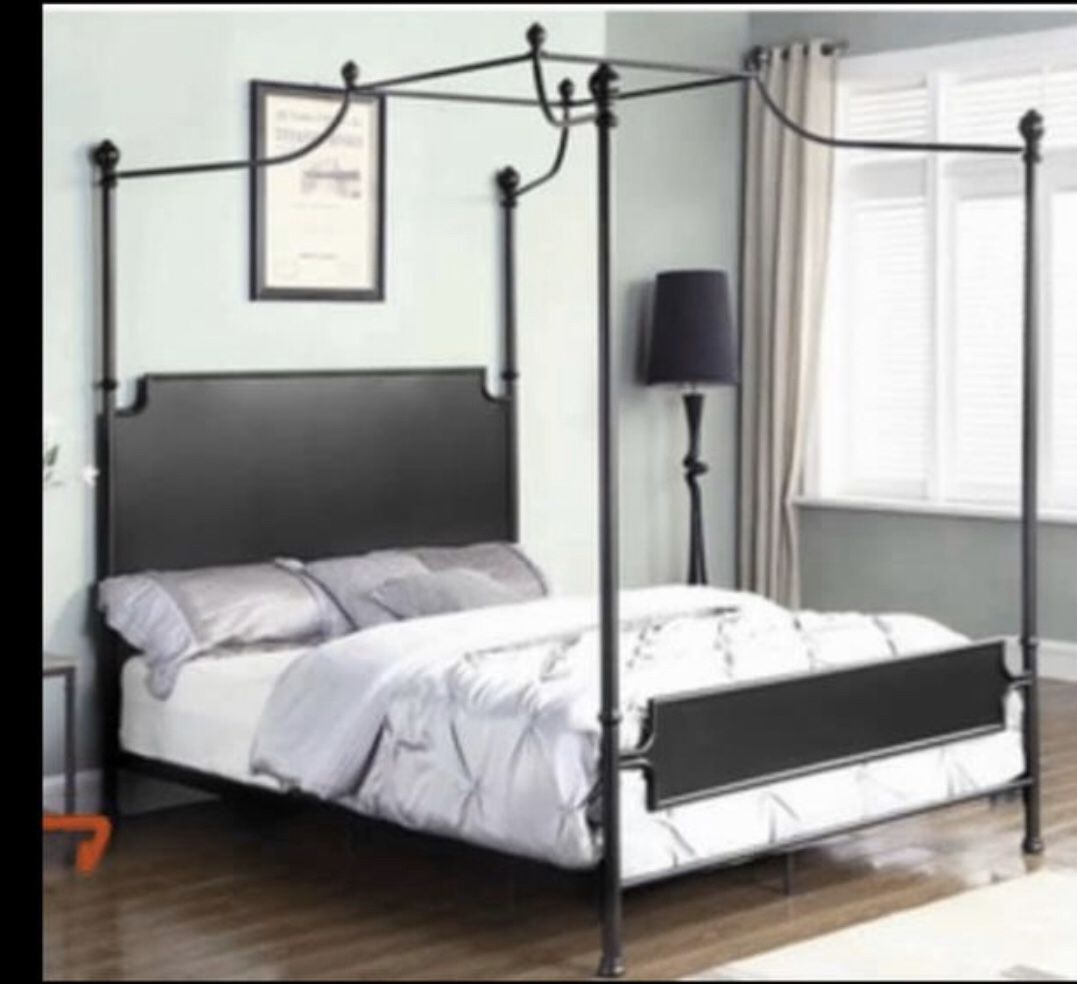 Canopy metal bed with mattress