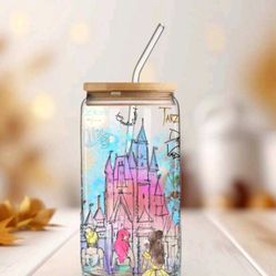 Princess castle glass cups with glass straw 
