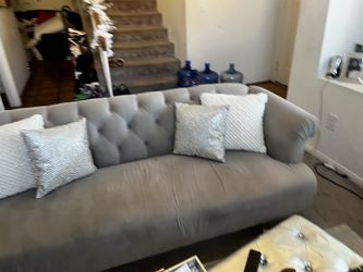 Modern Tufted Velvet Sofa Light Gray Glam Style