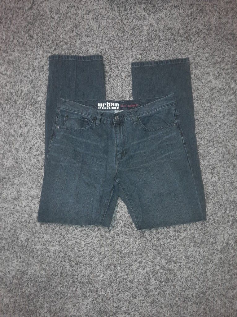 URBAN PIPELINE SLIM STRAIGHT 34 34 MENS JEANS. DARK COLOR 