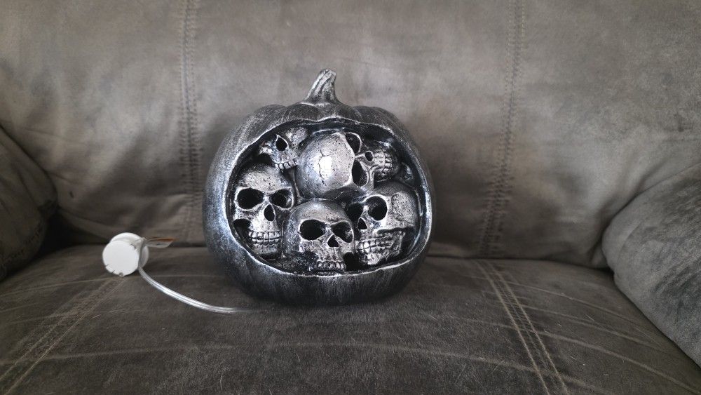 Gothic Pumpkin Filled With Light Up Skulls