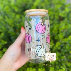 Fall Pink Pumpkins 16oz Glass Cup