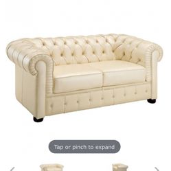 Extravaganza, Rhinestone, Cream, Tufted, Leather Love Seat 