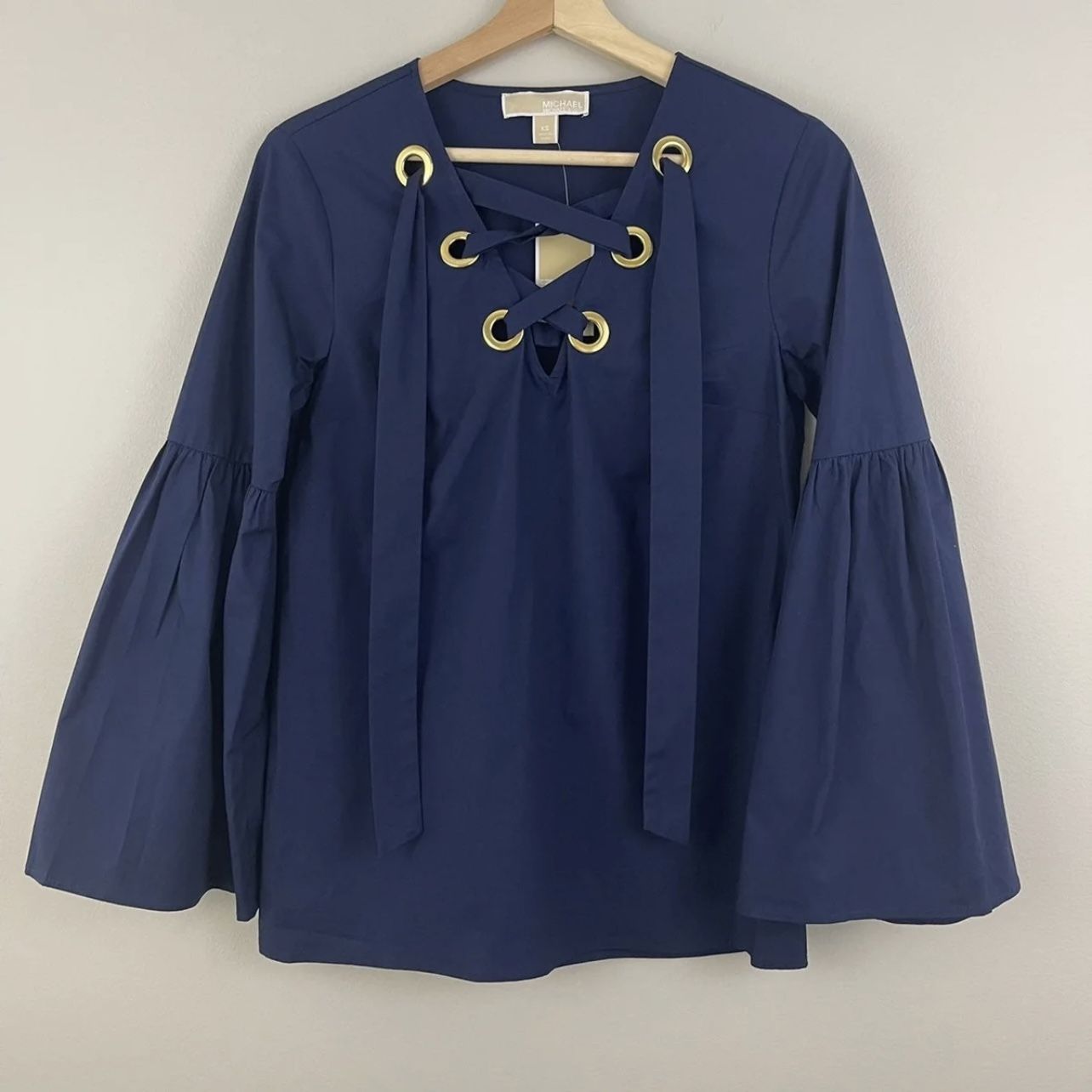 MICHAEL KORS True Navy Blue Lace Up Poplin Tunic NEW