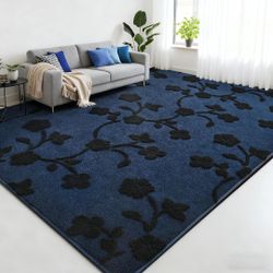 Navy Blue 6x9 Modern Memory Foam Area Rugs for Bedroom Living Room
