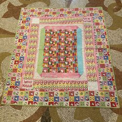 HELLO KITTY Handmade Colorful Quilt Blanket 45-1/2”x52-1/2”