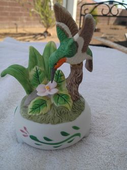 Ceramic Hummingbird Music Box Figurine