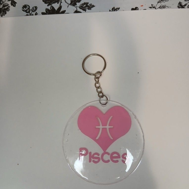 Pink heart handmade zodiac keychain 3 in