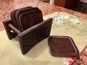 Solid Wood Coaster Set with Matching Holder
