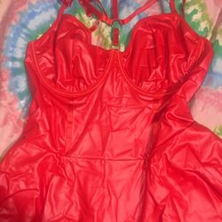 Red Fake Leather xL Rave Lingerie Dress