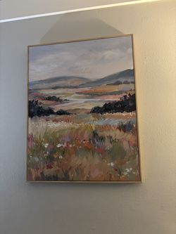 MOVING SALE! Textured Lake & Mountain Landscape Wall Art – $20