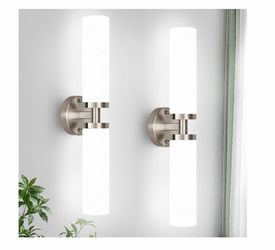 Wall Sconces Set of Two, Brushed Nickel Gold Bathroom Sconces Wall Lighting with Milky White