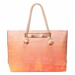 Victoria's Secret Carry All Tote / Large Travel Beach Bag Gold Orange Pink Ombre Rope Handle 