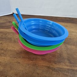 4 Cereal Bowls Sip-A-Bowl With Built In Straw