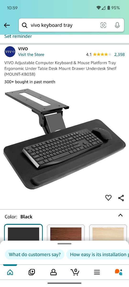 Vivo Black Under Desk Keyboard Tray