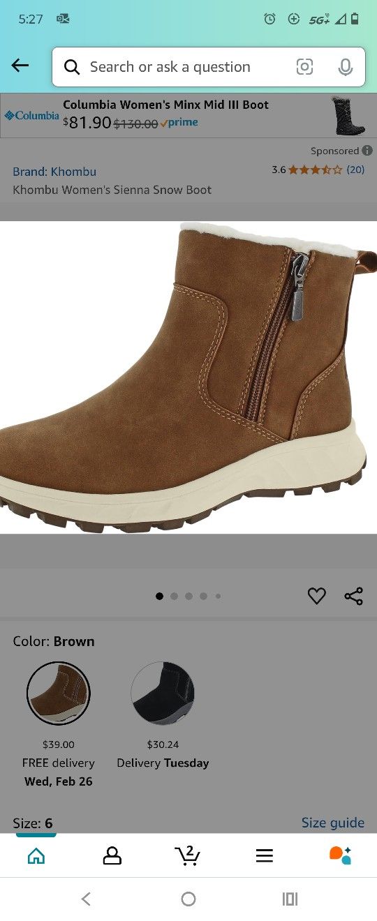 Cute Tan Khombu Snow Boots Size 8 Woman