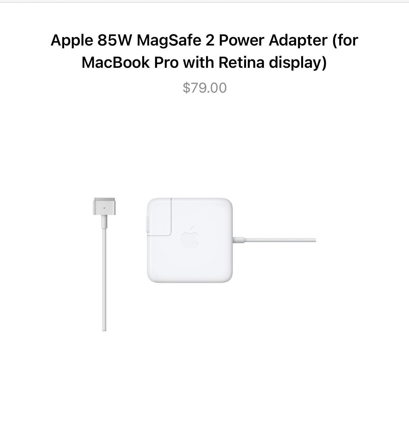 85W MagSafe 2 Power Adapter Original from Apple, Brand New!