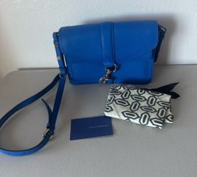 Rebecca Minkoff Hudson Moto Mini Blue Saffiano Leather Crossbody Bag