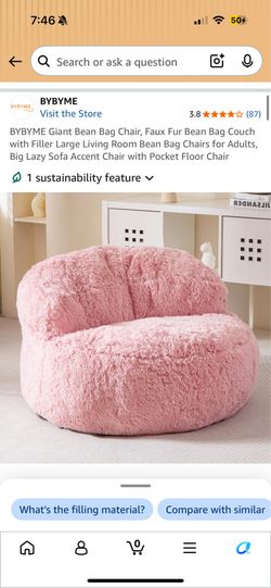 Pink fuzzy bean bag chair