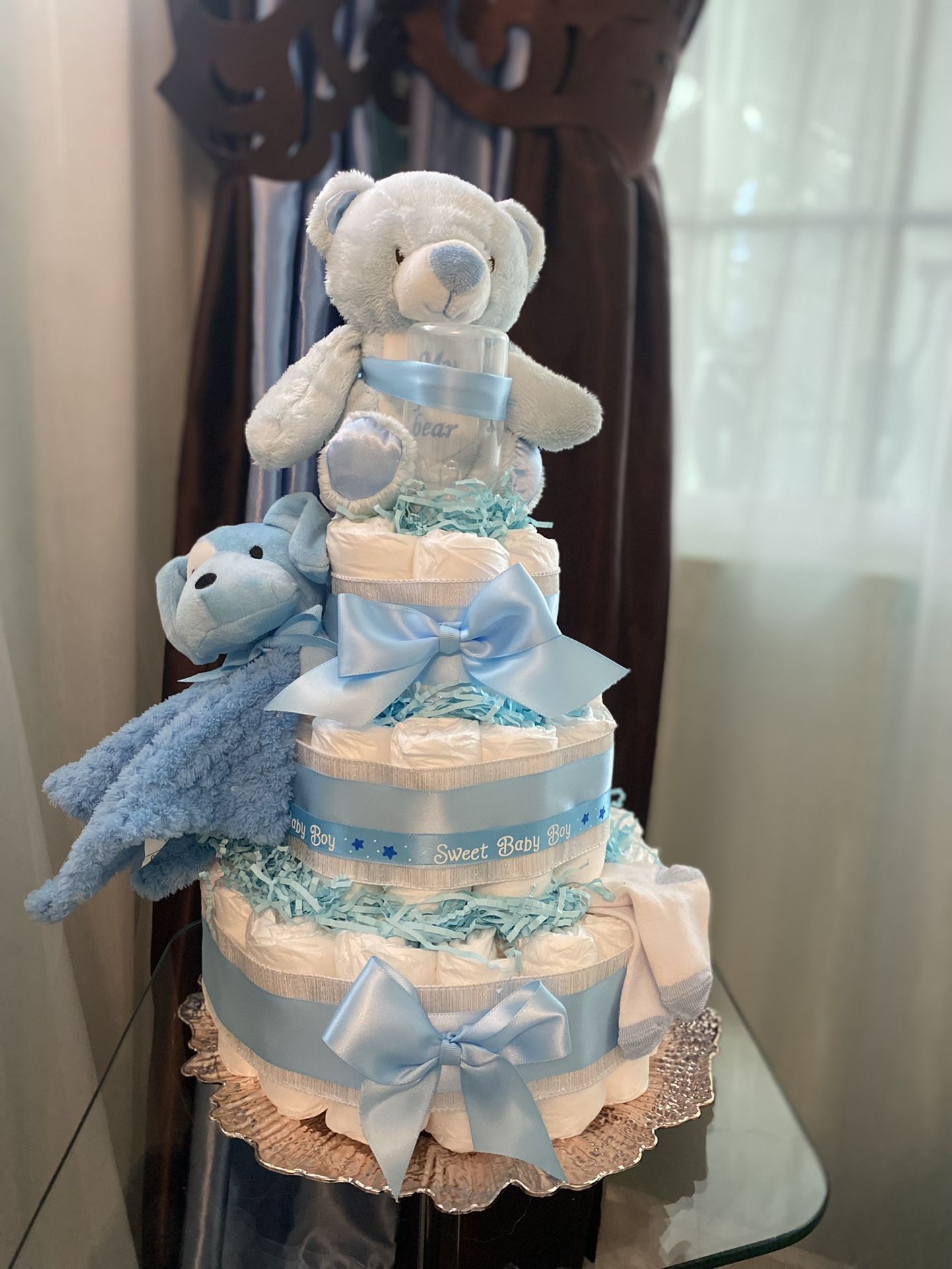 Beautiful Diaper Cake Gift For Baby Boy Welcome Baby Blue Diaper Centerpiece Gift