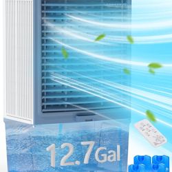 Evaporative Air Cooler, 4129 CFM Swamp Cooler with 12.7 Gallon Water Reservoir, 120°Oscillation Portable Air Cooler with Remote Control, 12H Timer, 3 