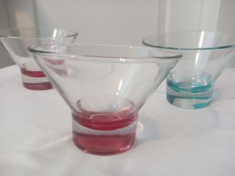 Cute Vintage 8oz Cocktail Glasses Stemless Set Of 3 Red And Teal 