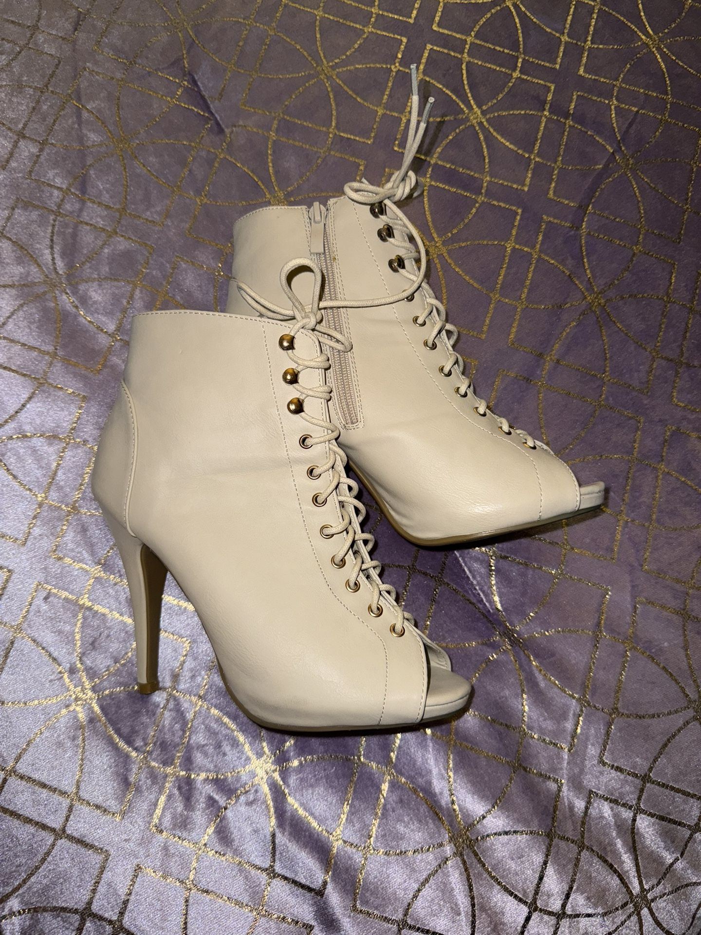 Open Toe Lace-Up Booties
