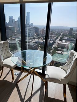 Modern Glass Dining Table + 2 Velvet Chairs