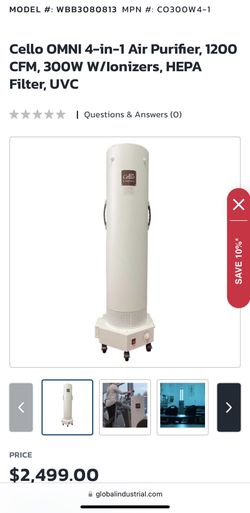 Cello OMNI 4-in-1 Air Purifier, 1200 CFM, 300W W/Ionizers, HEPA Filter, UVCo