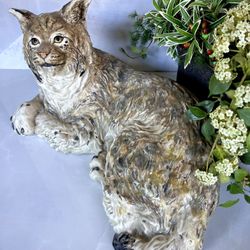 22"x12" Museum-Quality Handcrafted Ceramic Sculpture Of Bobcat by The Townsends