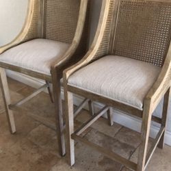 Wood And Cane Bar Height Stools 