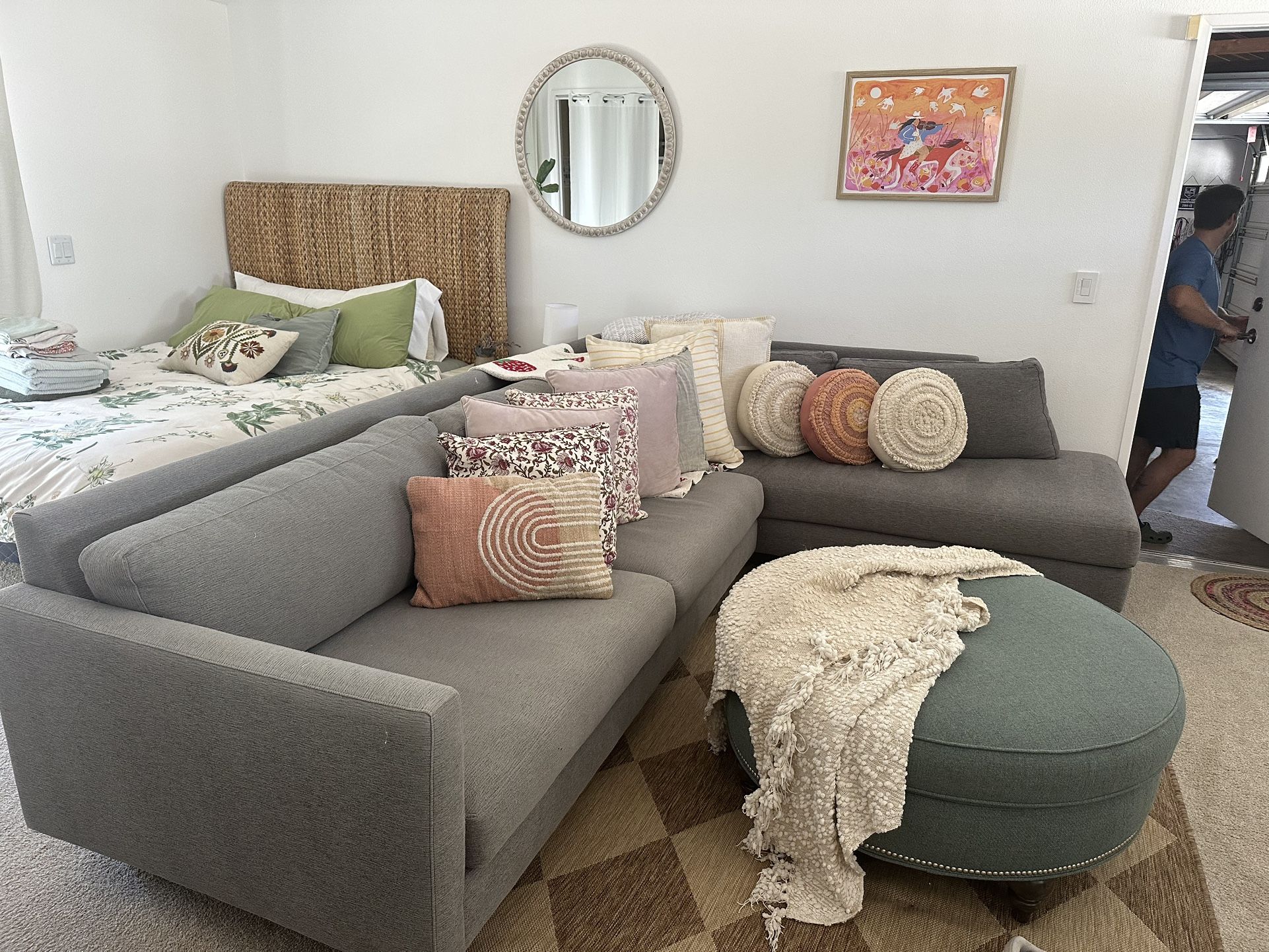 Blue Sectional W/ottoman