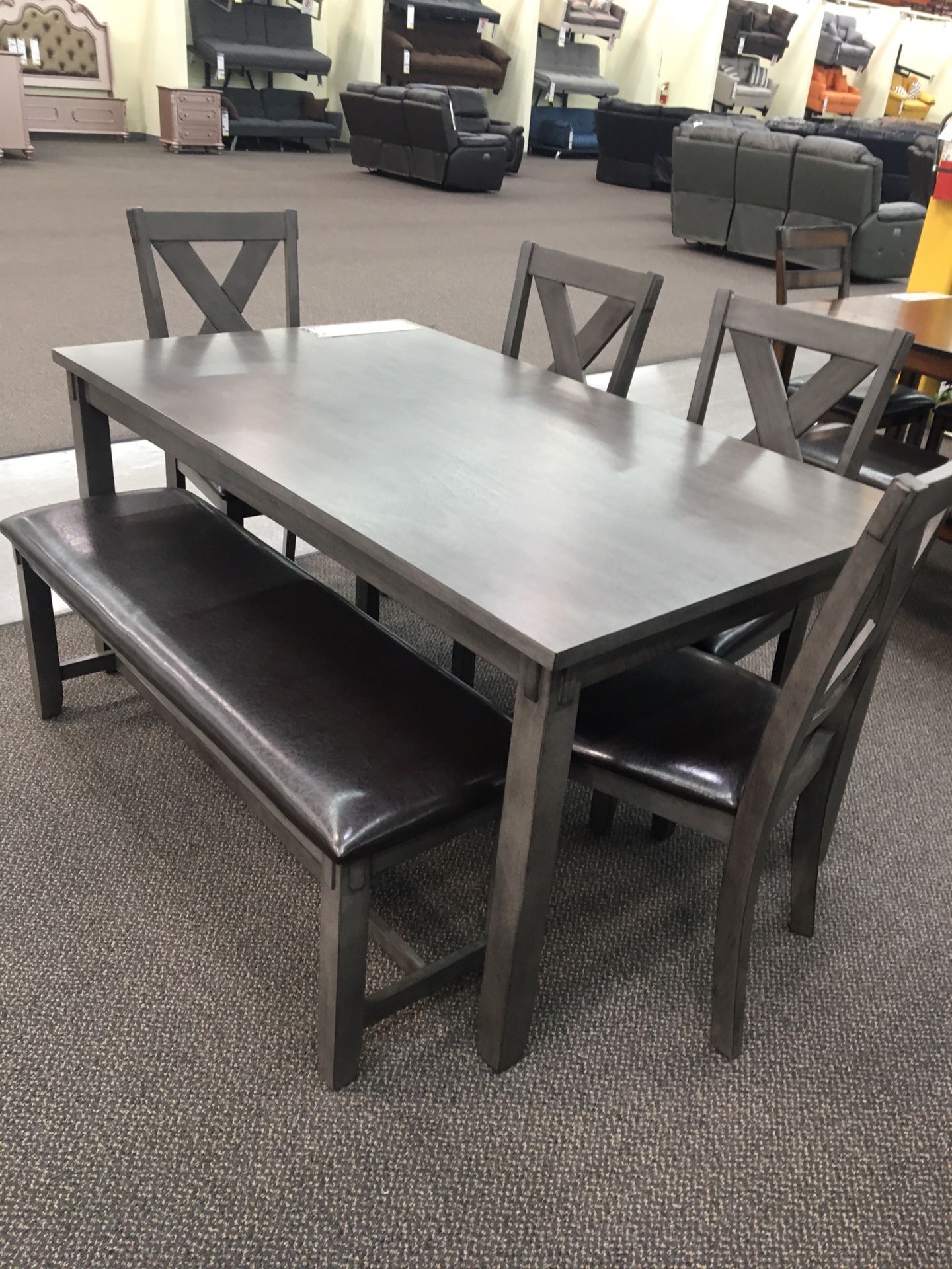 6pcs dining table set grey finish solid wooden