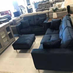 Contemporary Macleary Navy Living Room Set(2pc Set: Sofa +Love)🚨Finance&Delivery Available