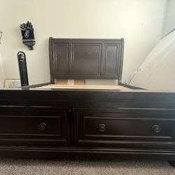 Espresso Queen Slatted Bedframe + Night Stands 