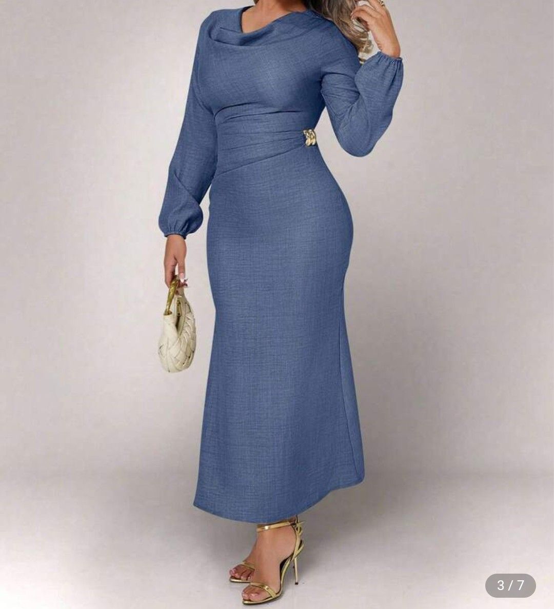 XYVIA Elegant Cowl Neck Ruched Midi Dress