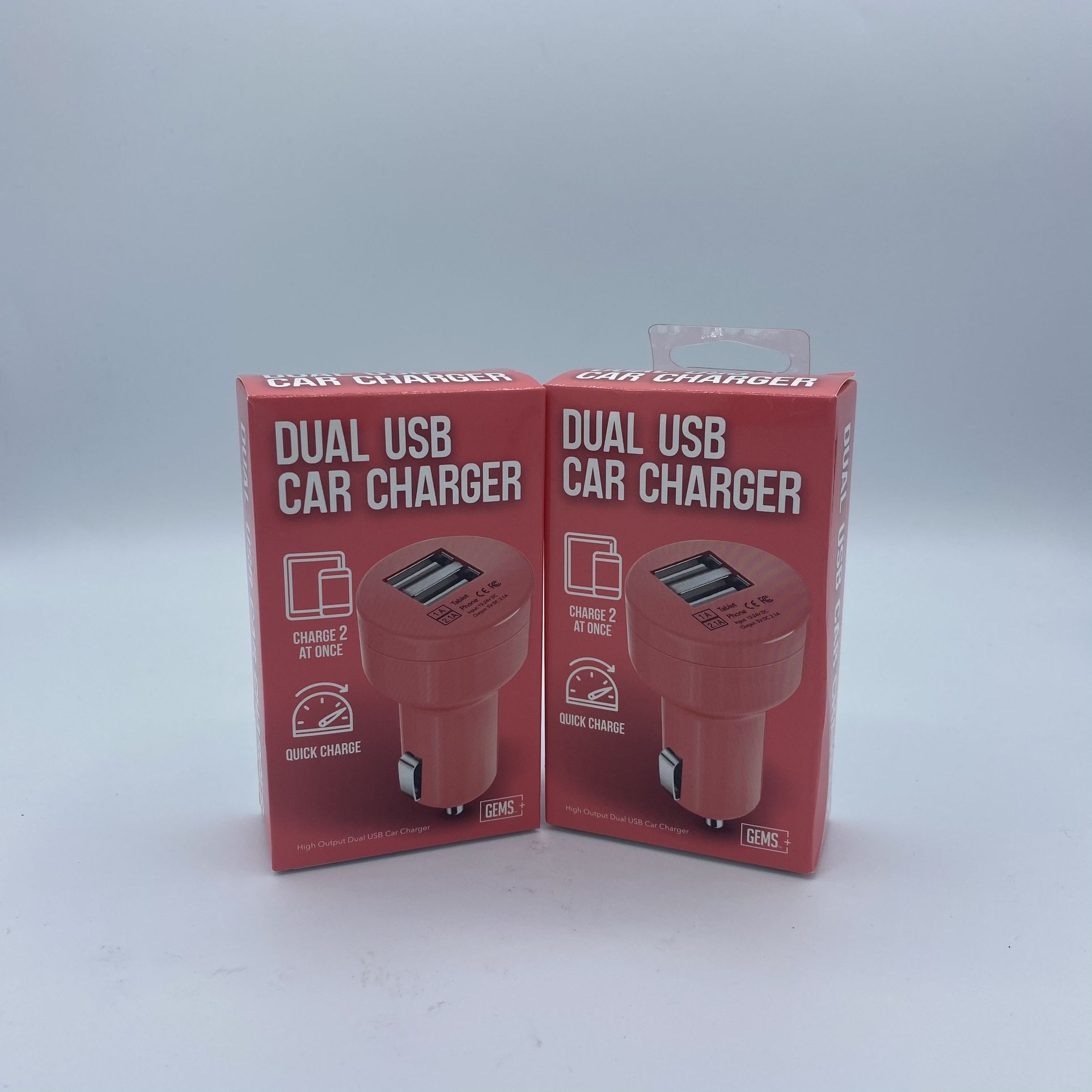 (2) Gems Dual USB Charger Pink Quick Charge Led Power Indicator