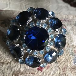 Vintage Brooch with Blue Two Tones Rhinestones - Statement brooch - Great Gift