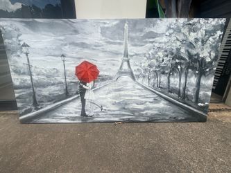 Paris Couple with Red Umbrella