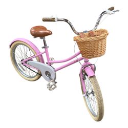 Glerc 20” Pink Kids Cruiser Bike With Wicker Basket